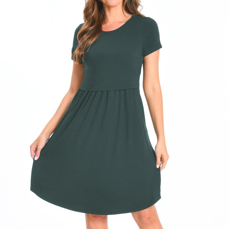 Bearsland Women's Short Sleeves Maternity Dress Nursing Breastfeeding Dresses with Pockets,Green,s - Image 2